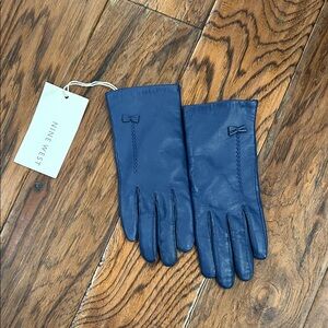 Nine West Dark Blue Leather Gloves with Bow
